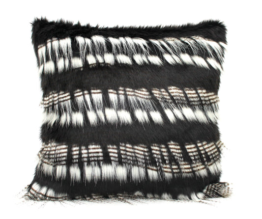 Luxury Black and White Faux Fur Pillow Cover - Custom Backing Color