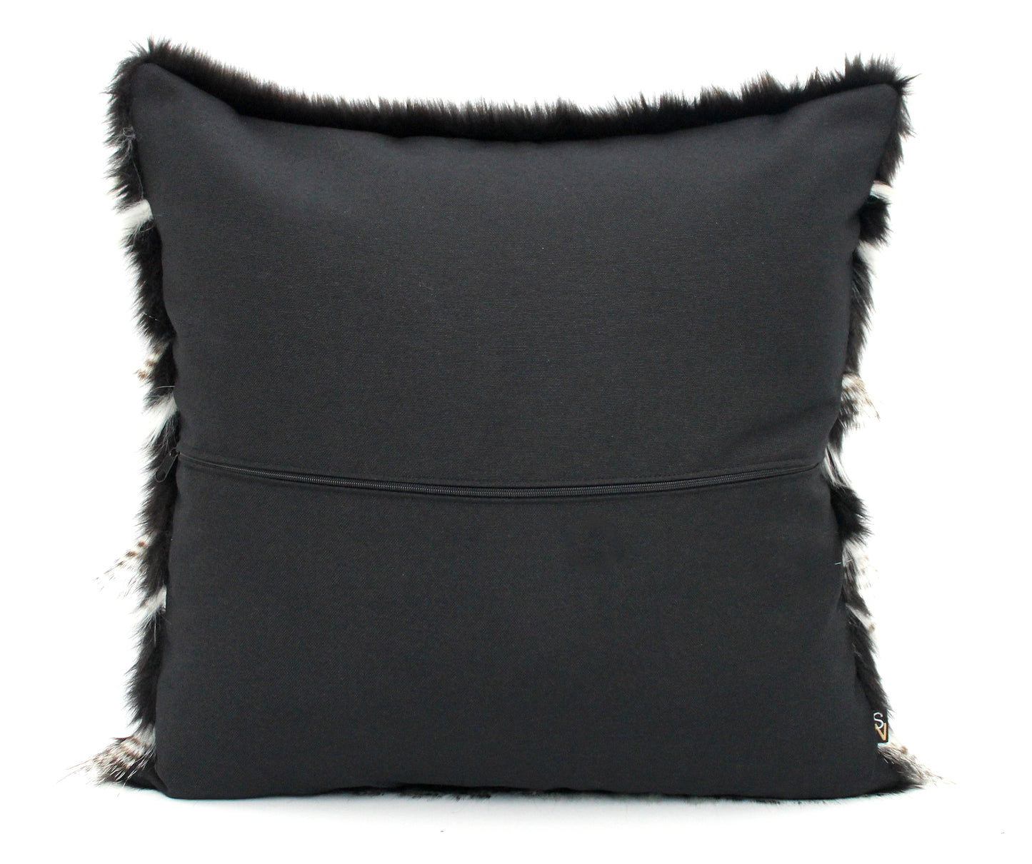 Luxury Black and White Faux Fur Lumbar Pillow Cover - Custom Backing Color