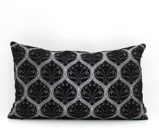 Black and Silver Ottoman Turkish Lumbar Pillow Cover