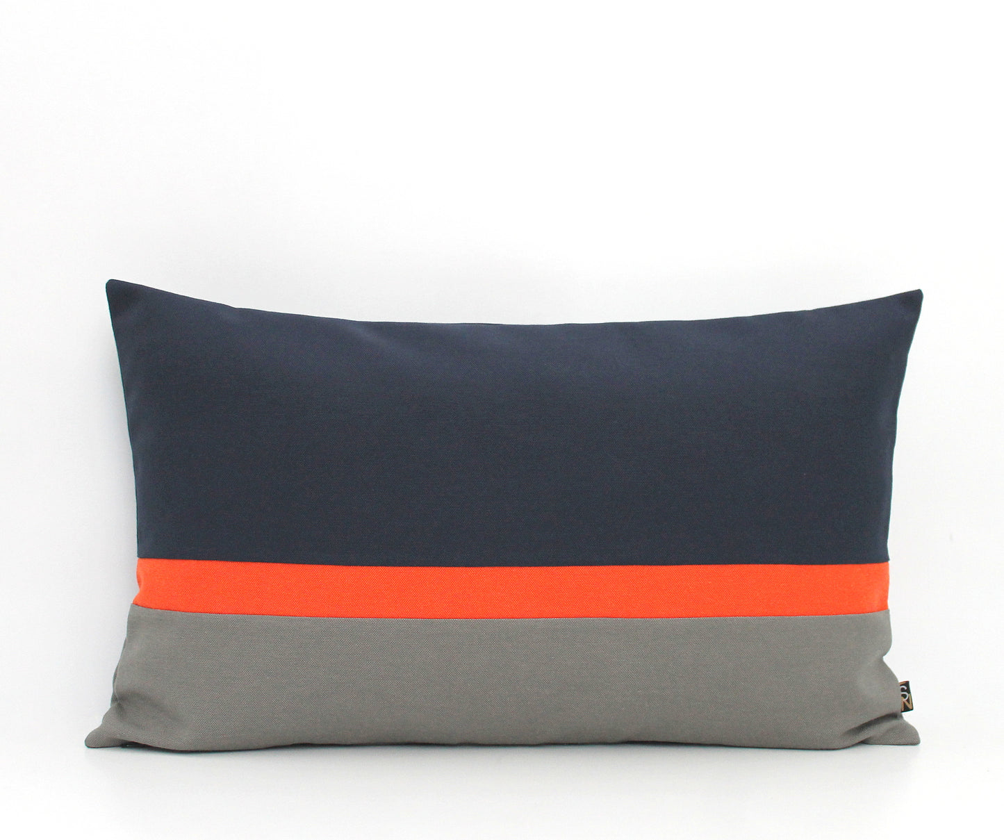 Navy Blue, Orange and Grey Color Block Lumbar Pillow Cover