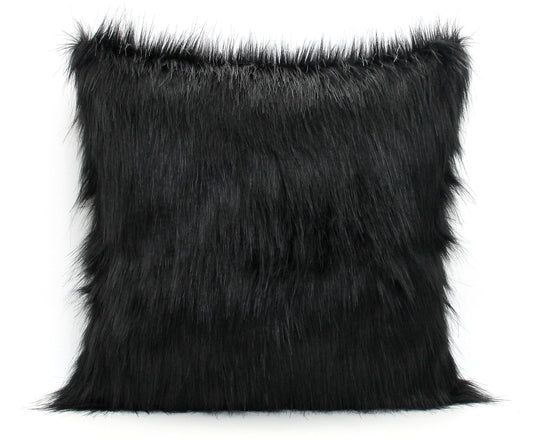 Luxury Black Faux Fur Pillow Cover - Custom Backing Color