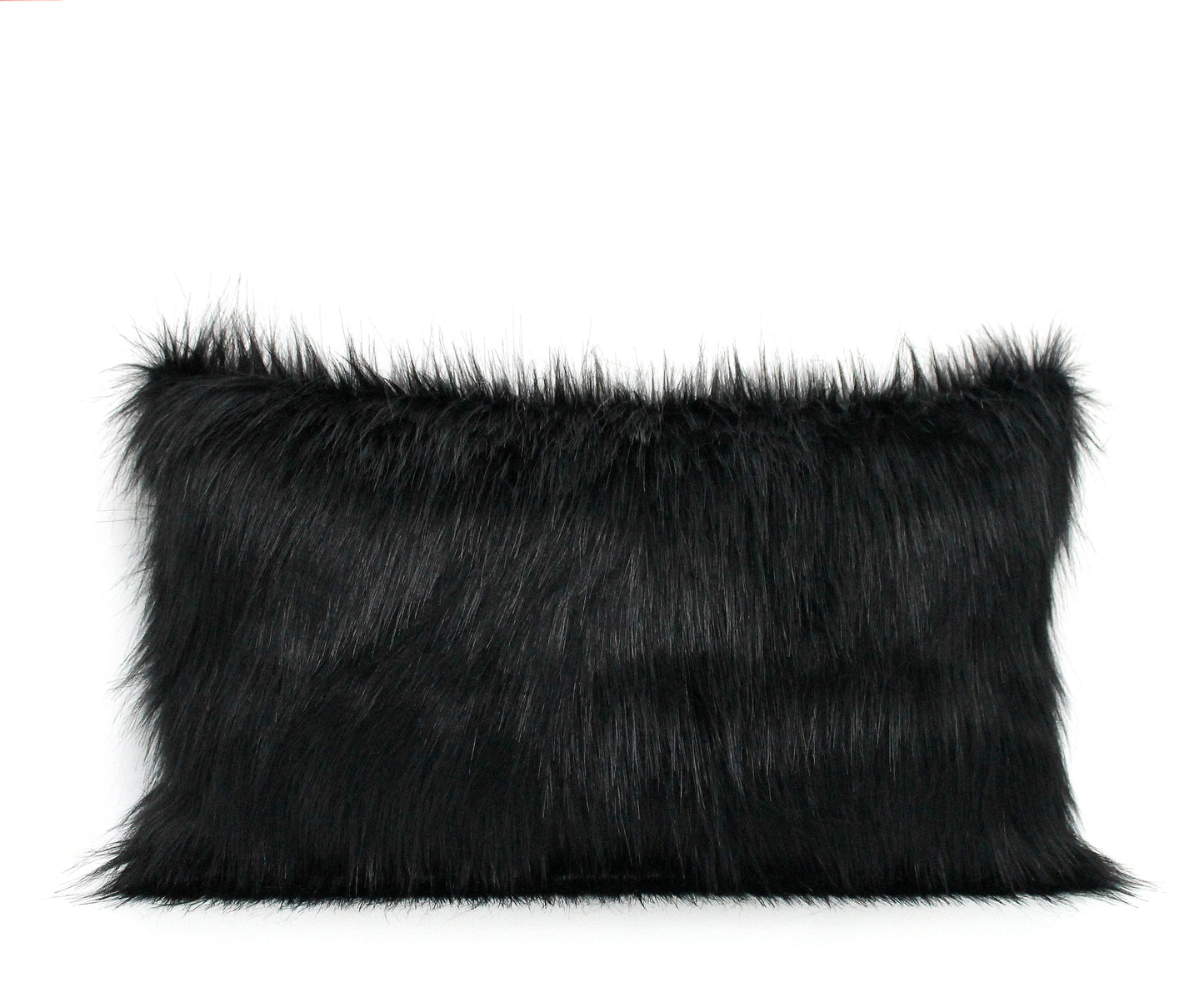 Luxury Black Faux Fur Lumbar Pillow Cover - Custom Backing Color