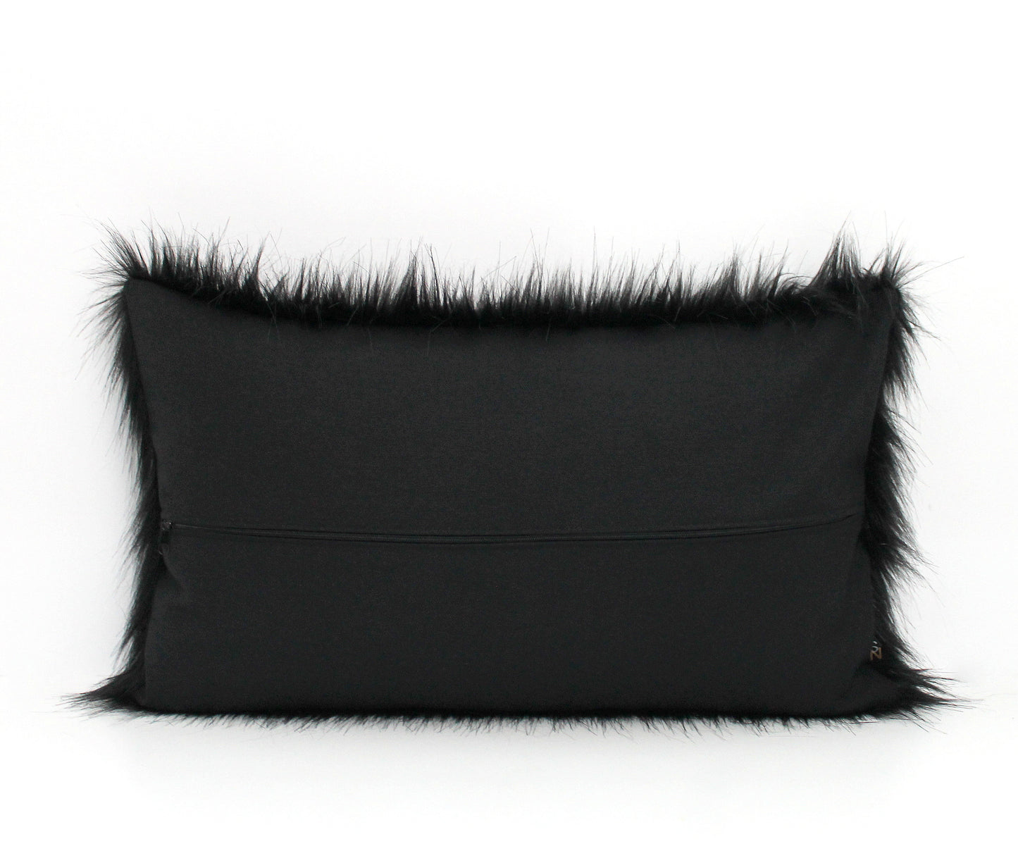 Luxury Black Faux Fur Lumbar Pillow Cover - Custom Backing Color