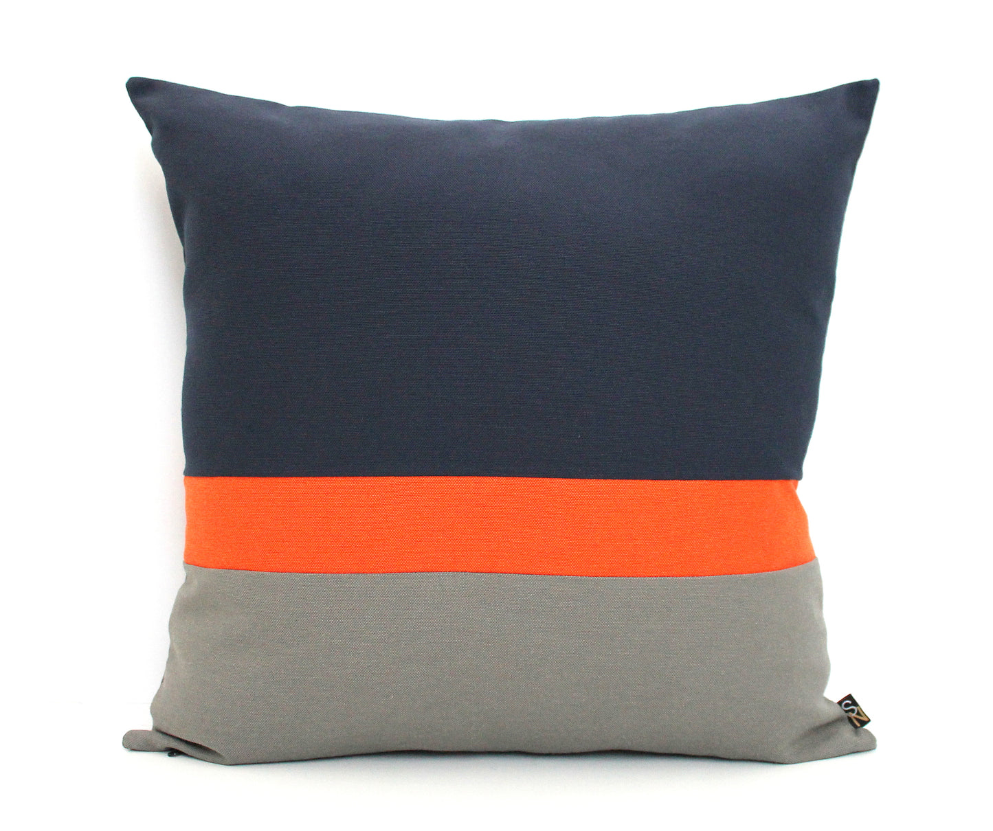 Navy Blue, Orange and Grey Color Block Lumbar Pillow Cover