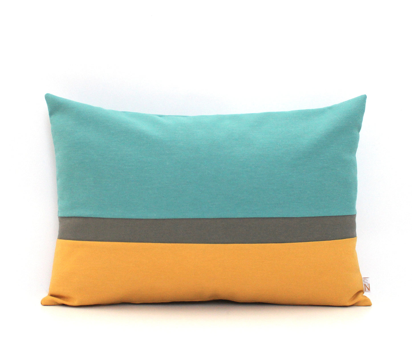 Light Teal, Dark Grey and Mustard Colorblock Pillow Cover