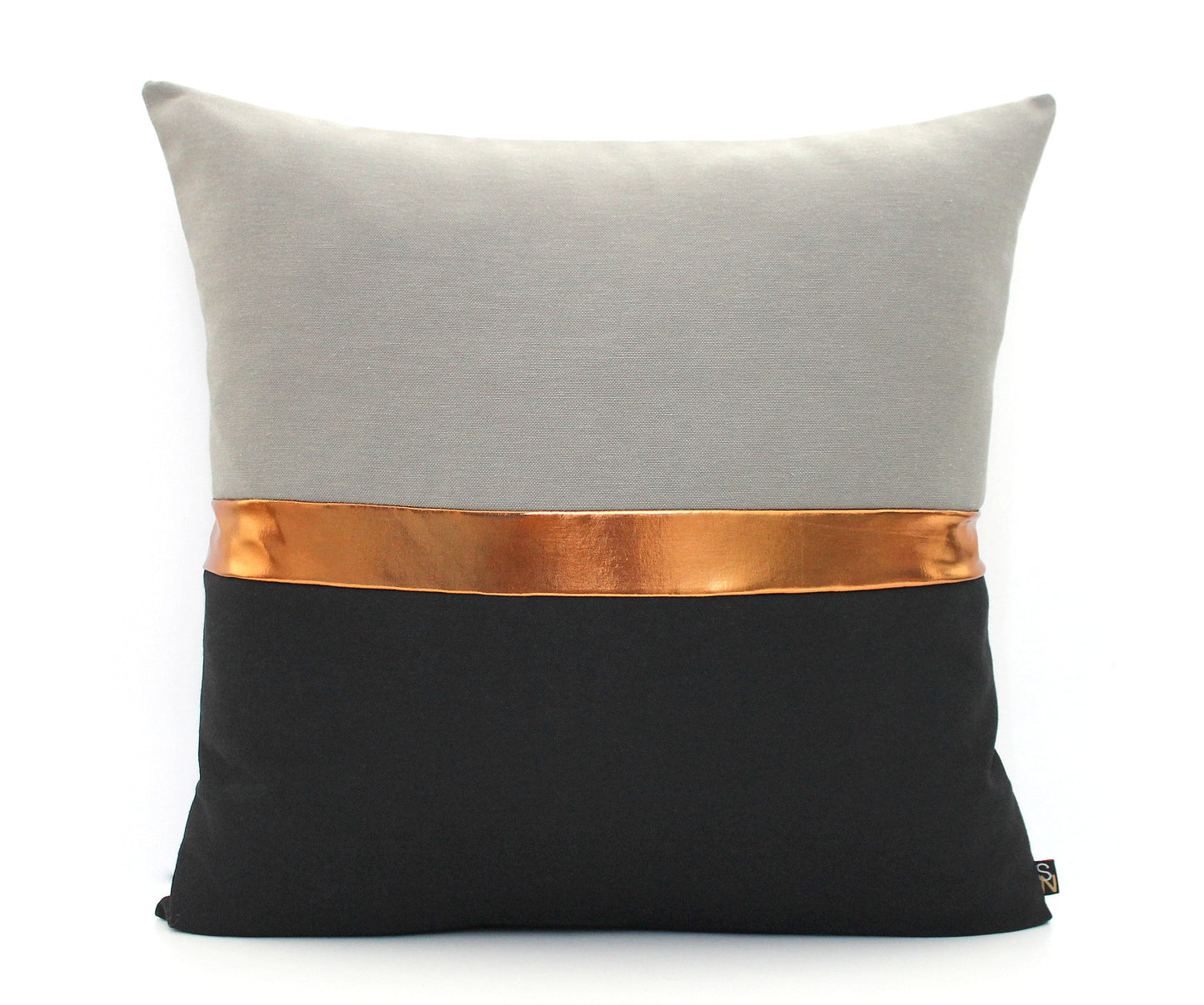 Dark Grey, Black and Copper Colorblock Lumbar  Pillow Cover - Custom Metallic Stripe Color