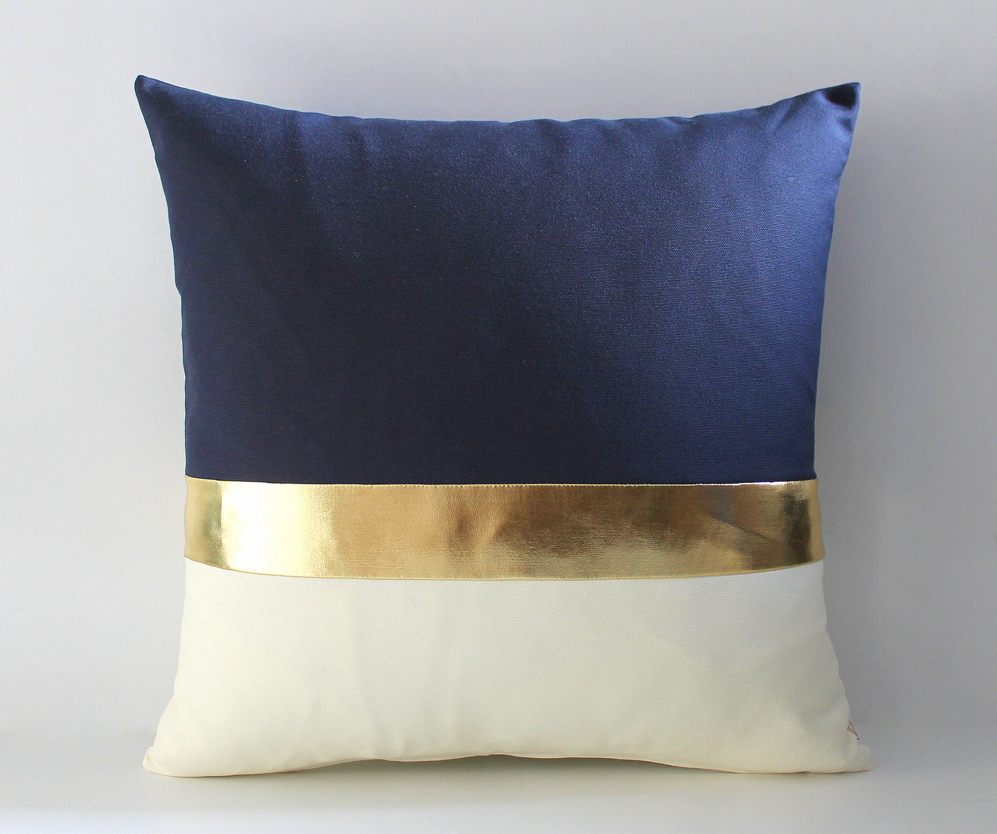 Navy Blue, Cream and Metallic Gold Colorblock Pillow Cover - Custom Metallic Stripe Color