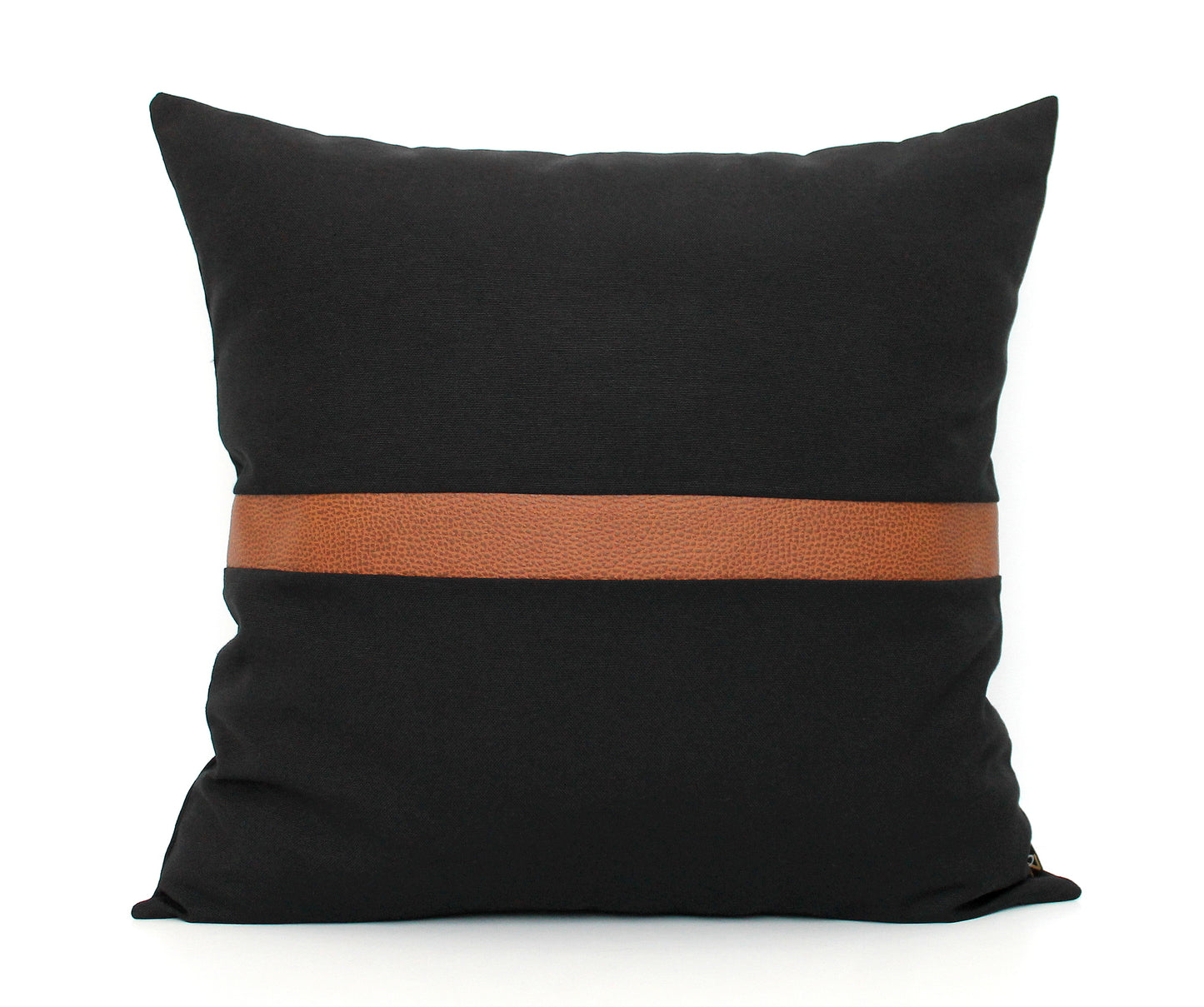 Black and Brown Faux Leather Colorblock Pillow Cover