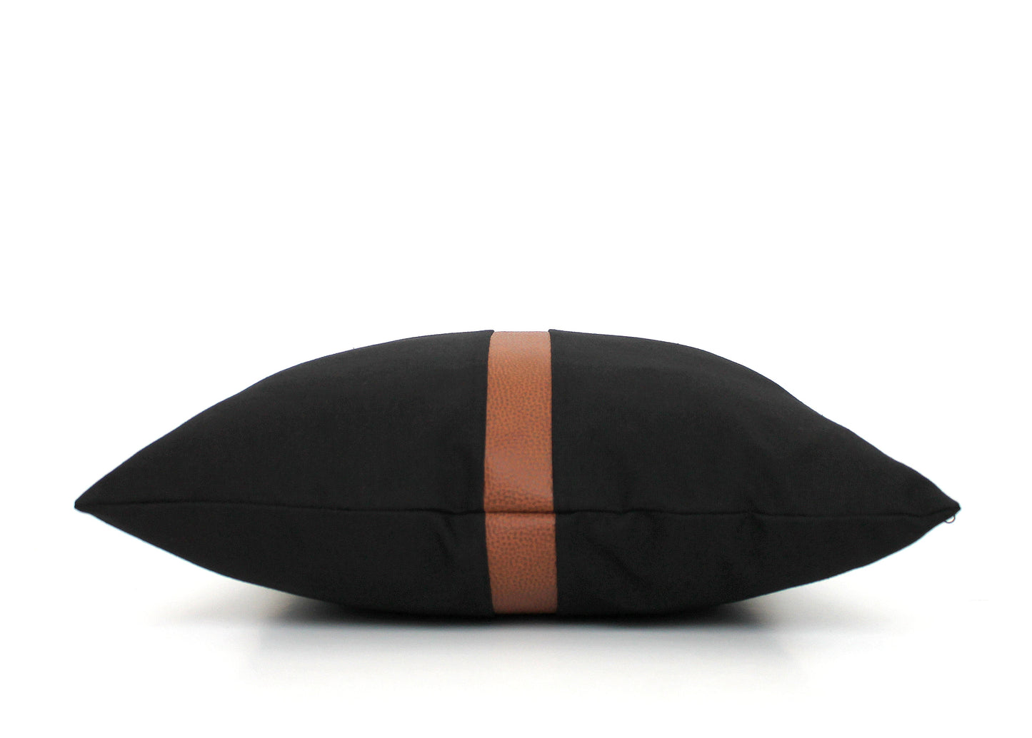 Black and Brown Faux Leather Colorblock Lumbar Pillow Cover