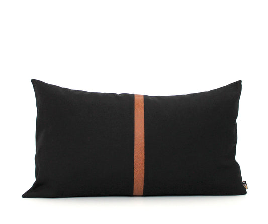 Black and Brown Faux Leather Colorblock Lumbar Pillow Cover