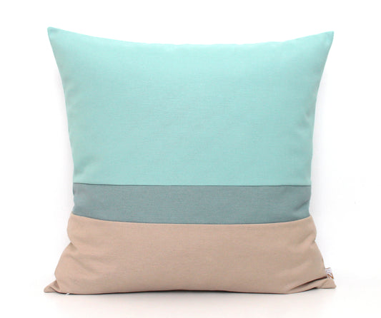 Aqua, Blue Grey and Stone Colorblock Pillow Cover