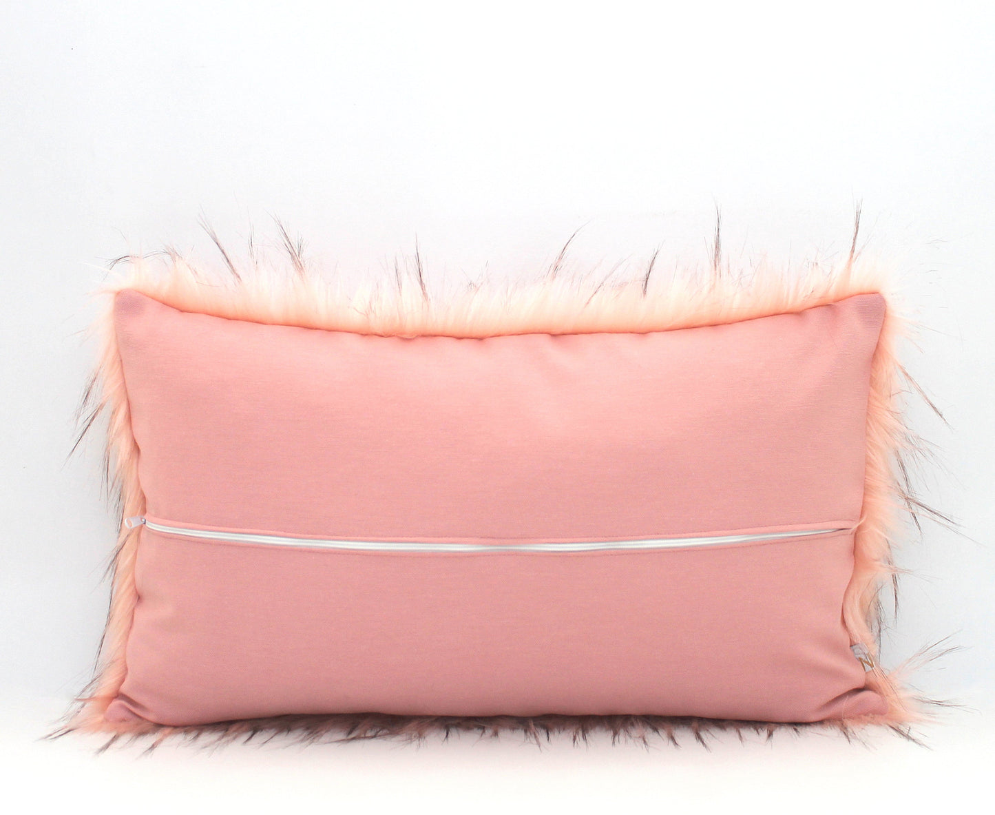 Luxury Blush Pink Wolf Faux Fur Lumbar Pillow Cover - Custom Backing Color