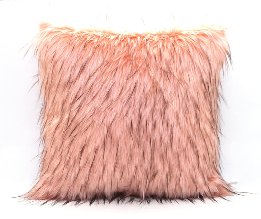 Luxury Blush Pink Wolf Faux Fur Pillow Cover - Custom Backing Color