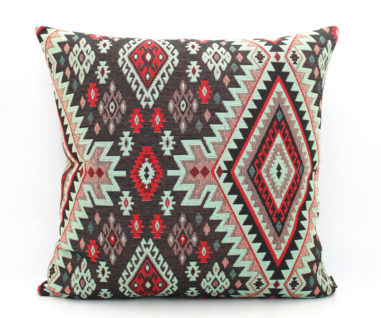 Black and Red Turkish Kilim Lumbar Pillow Cover