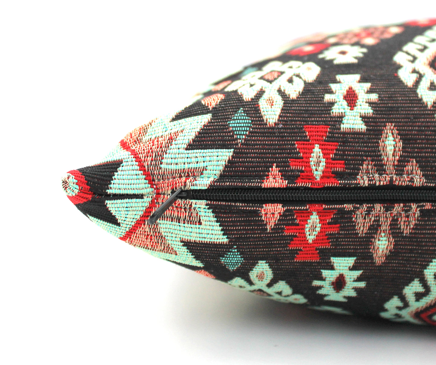 Black and Red Turkish Kilim Lumbar Pillow Cover