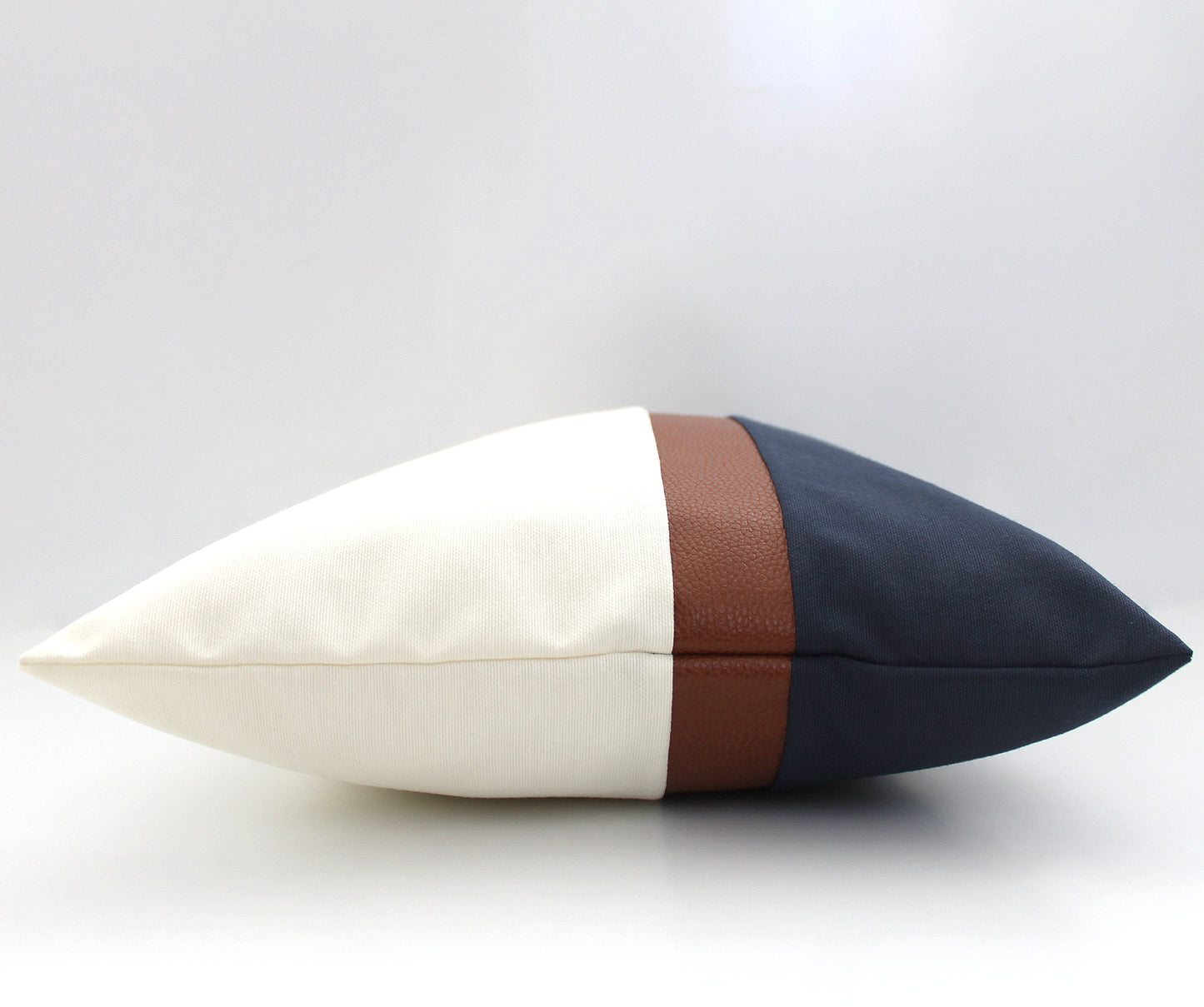 Cream, Navy Blue and Brown Faux Leather Colorblock Lumbar Pillow Cover - Custom Colors