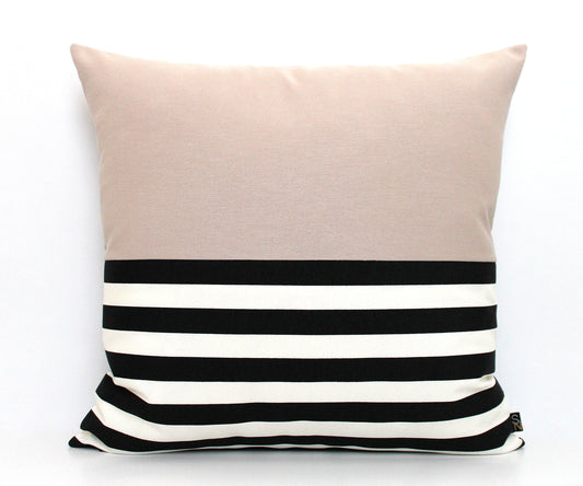 Stone with Black and White Stripes Colorblock Pillow Cover