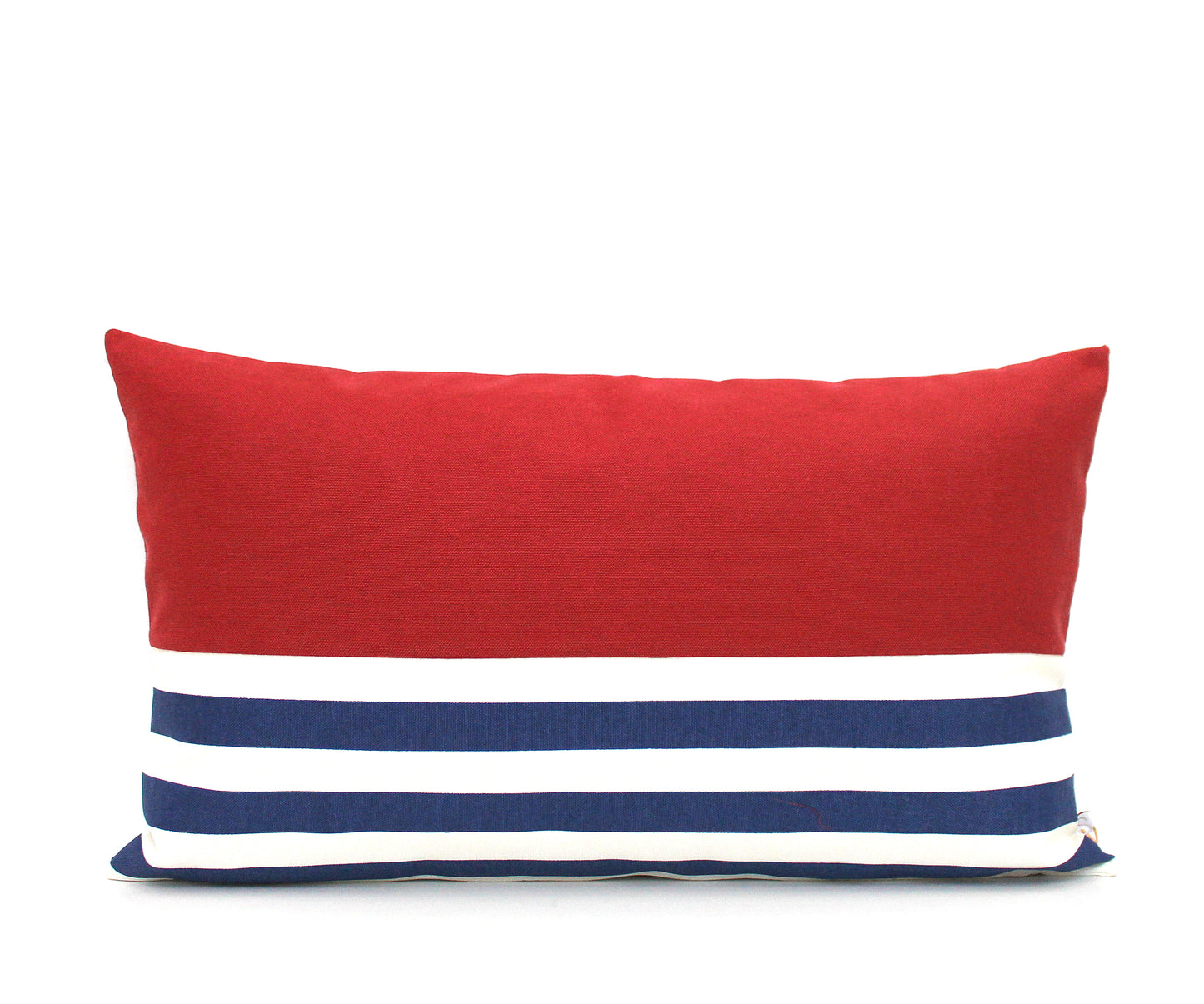 Maroon, Navy Blue and White Stripes Colorblock Lumbar Pillow Cover