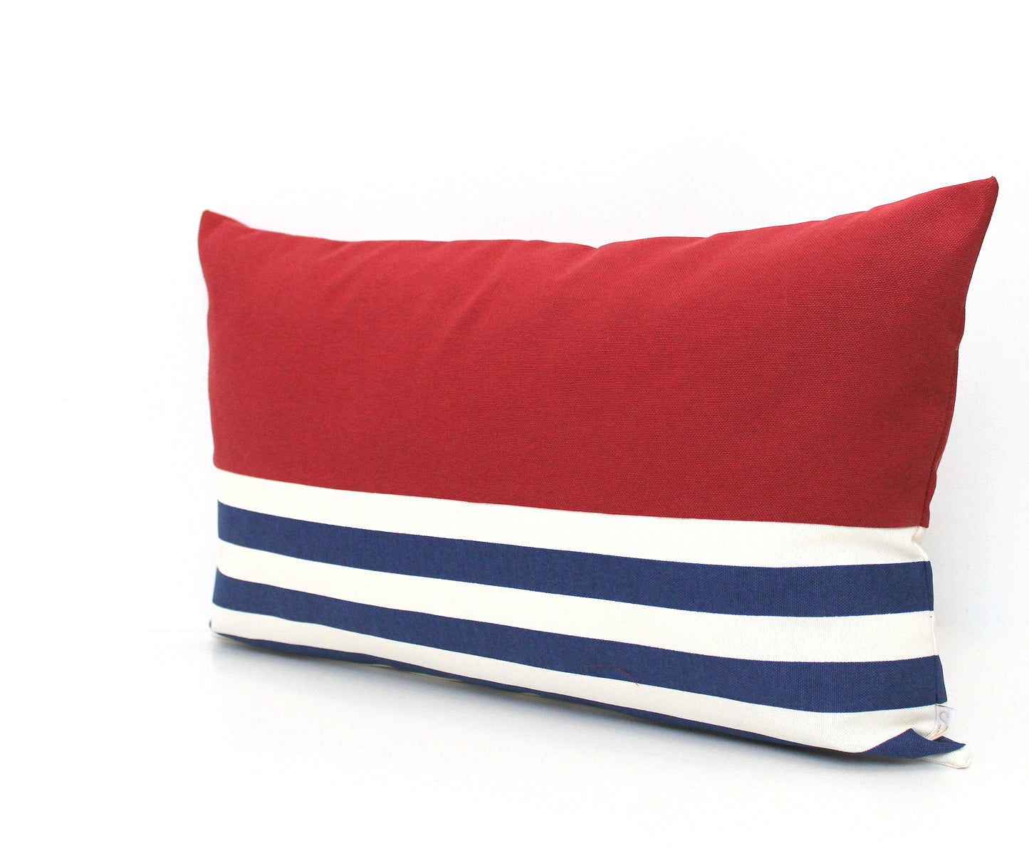 Maroon, Navy Blue and White Stripes Colorblock Lumbar Pillow Cover