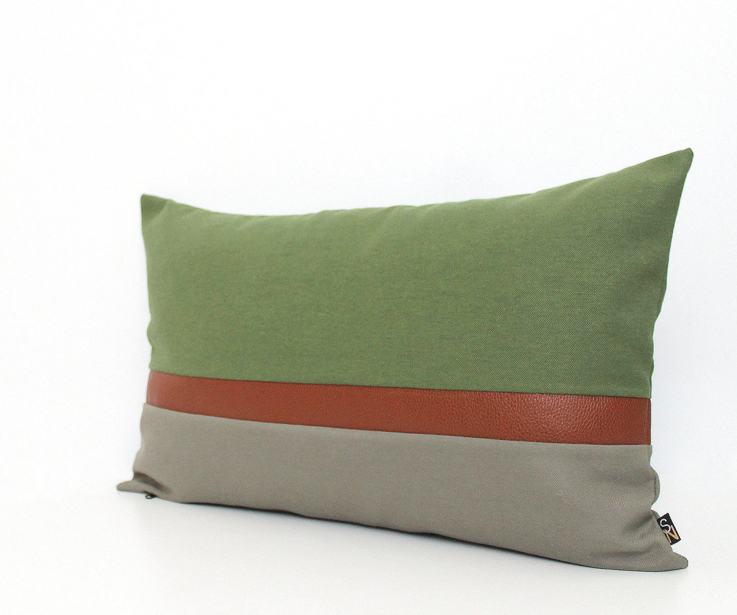 Olive Green, Dark Grey and Brown Faux Leather Colorblock Pillow Cover - All Sizes