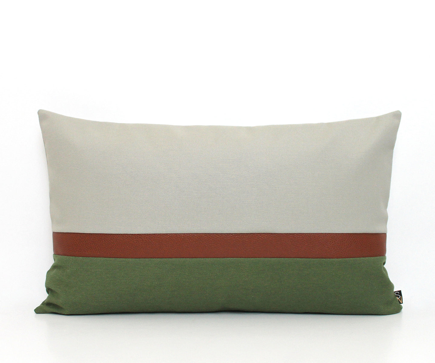 Olive Green, Light Grey and Brown Faux Leather Colorblock Pillow Cover - All Sizes