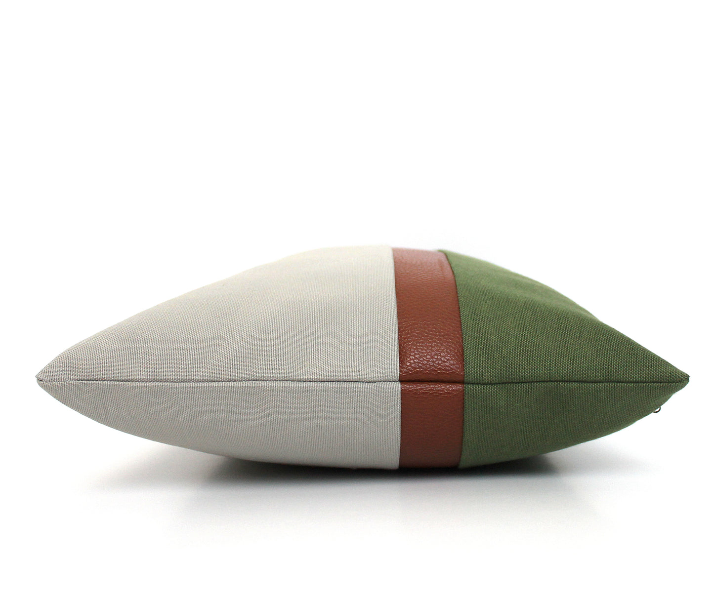 Olive Green, Light Grey and Brown Faux Leather Colorblock Pillow Cover - All Sizes