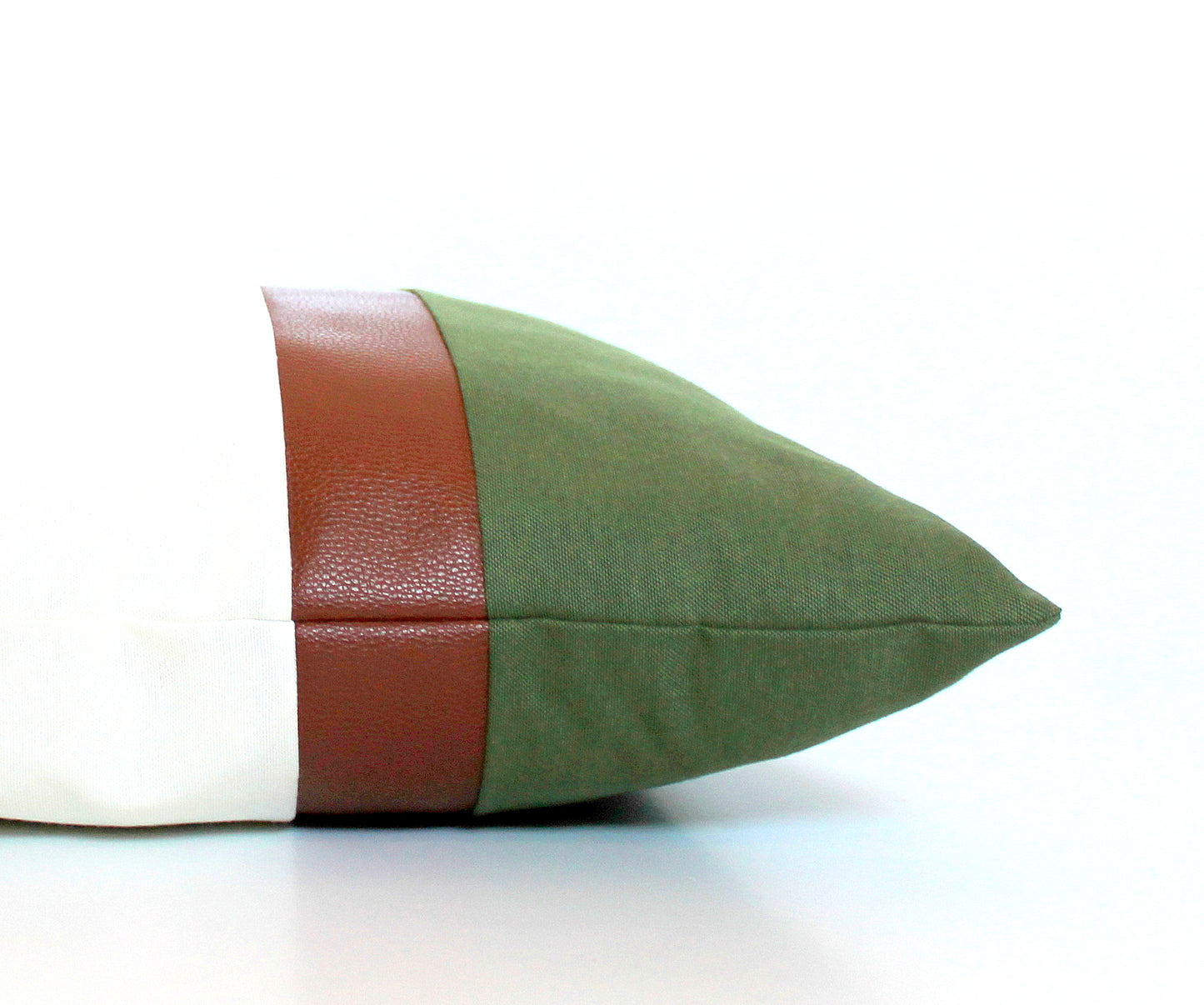 Olive Green, Cream and Brown Faux Leather Customizable Colorblock Pillow Cover - All Sizes