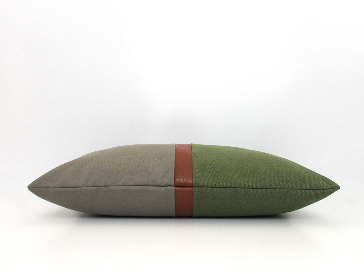 Olive Green, Dark Grey and Brown Faux Leather Colorblock Lumbar Pillow Cover