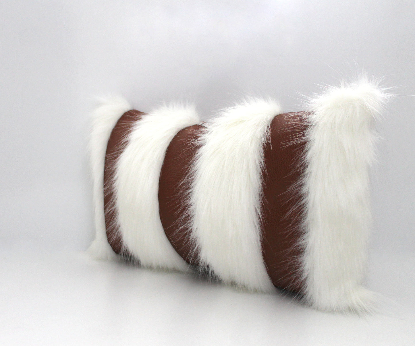 Cream and Brown Textured Faux Fur / Leather Pillow Cover