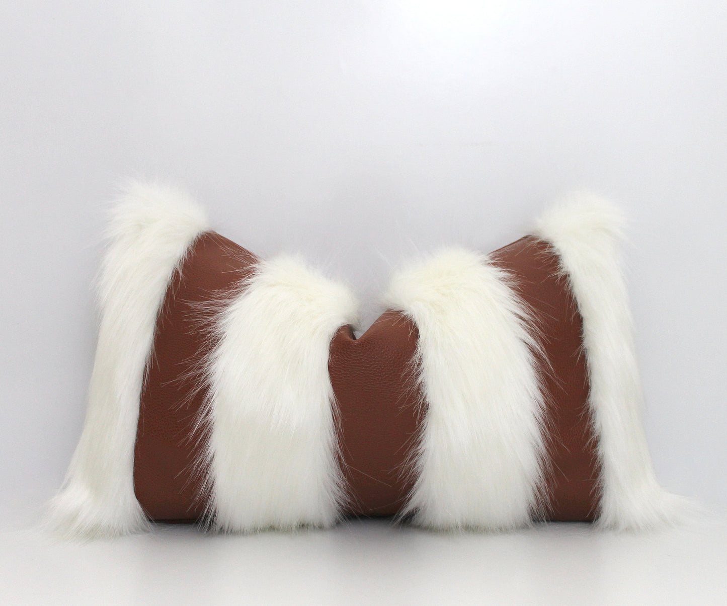 Cream and Brown Textured Faux Fur / Leather Pillow Cover