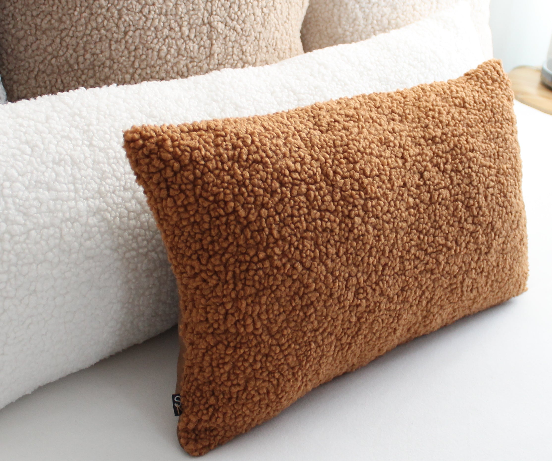 Light Brown Cozy Teddy Boucle Throw Pillow Cover