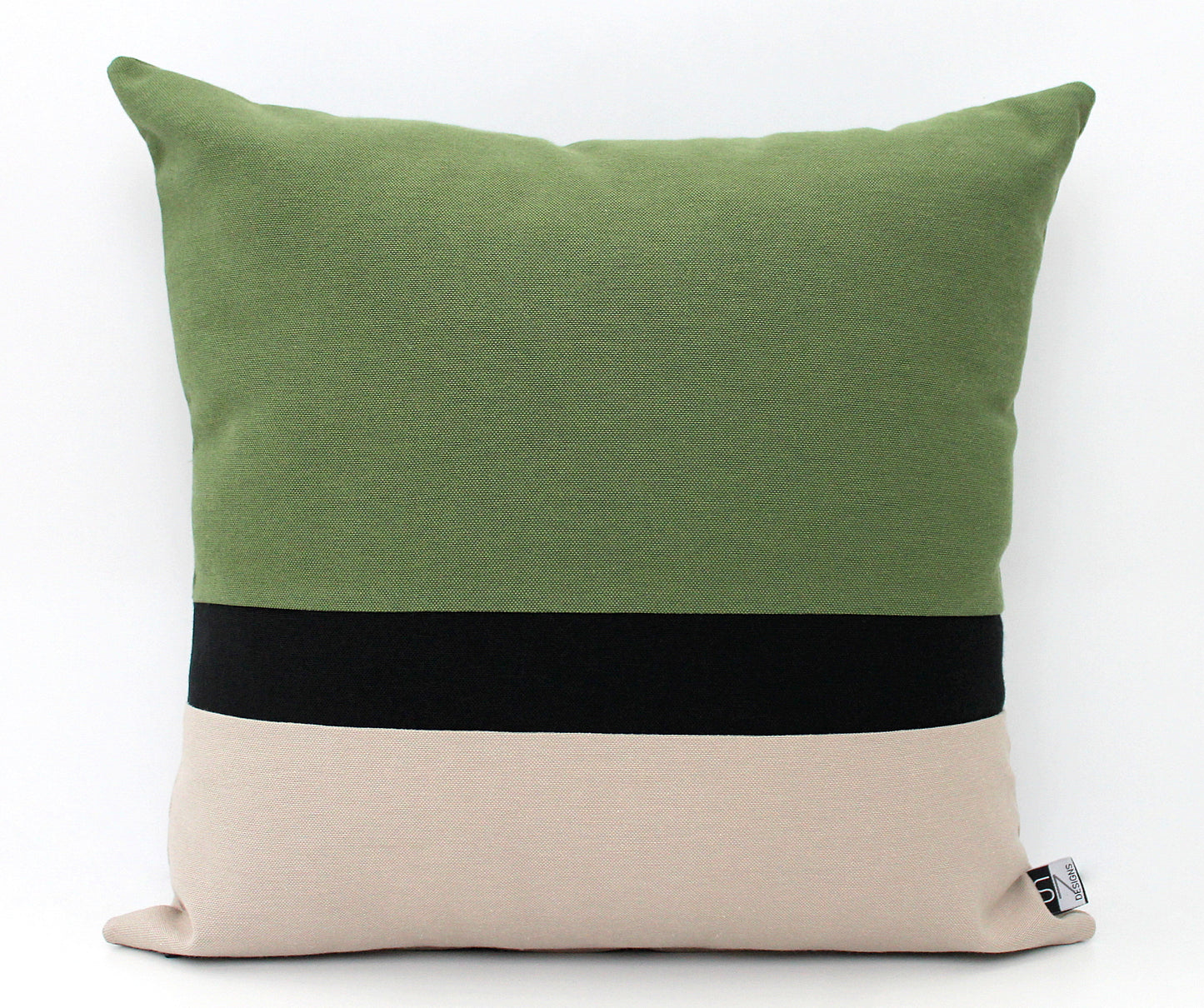 Olive Green, Black and Stone Color block Pillow Cover