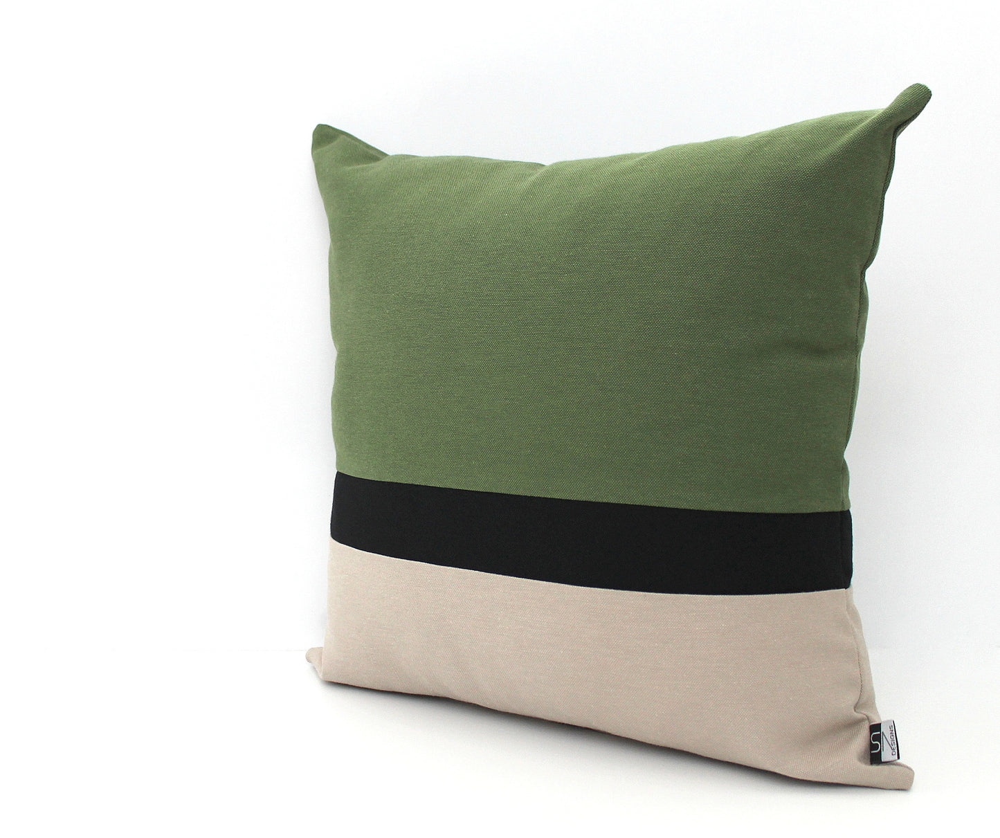 Olive Green, Black and Stone Color block Pillow Cover