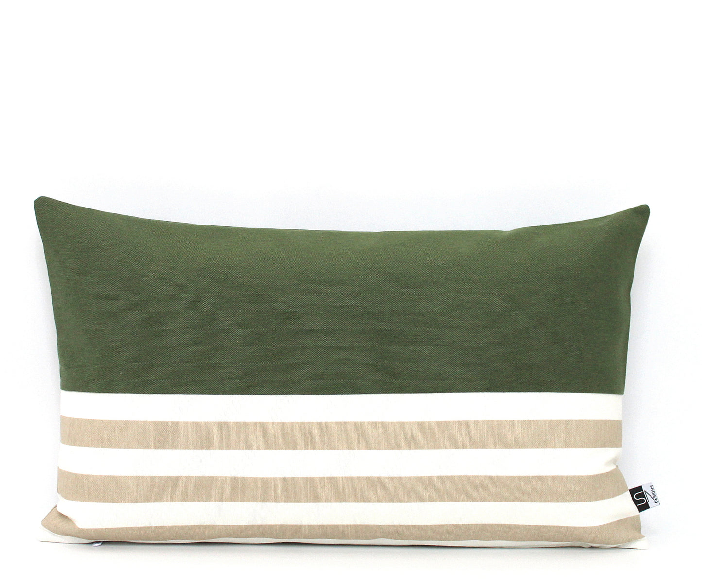 Olive Green With Beige and Off-White Stripes Colorblock Pillow Cover