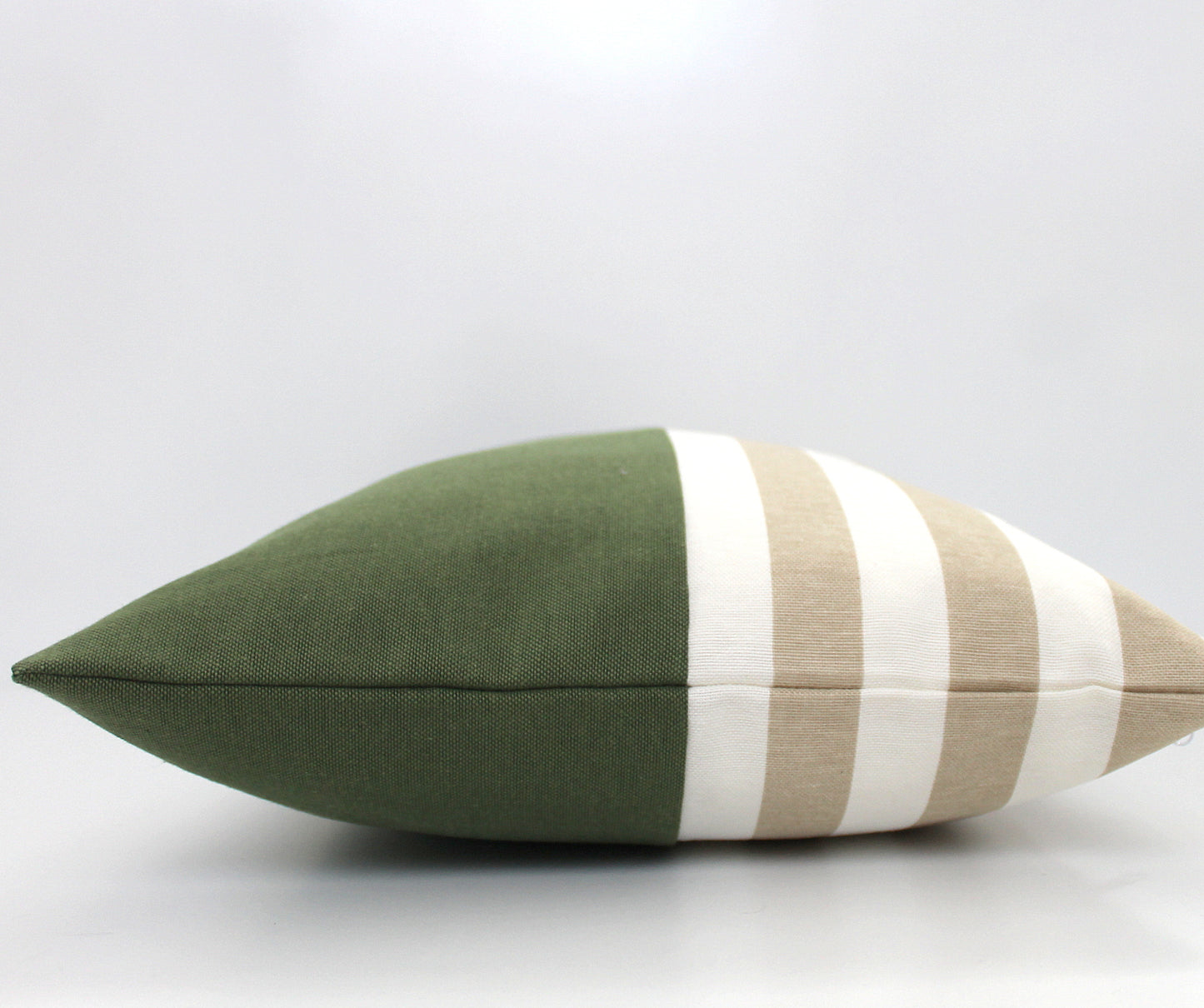 Olive Green With Beige and Off-White Stripes Colorblock Pillow Cover