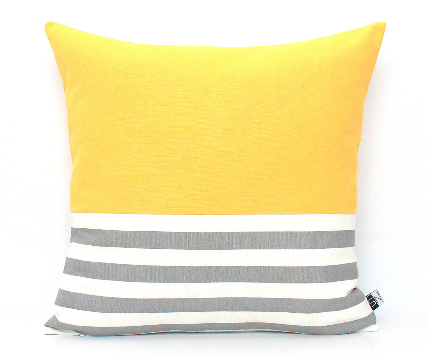 Yellow with Grey and White Stripes Colorblock Pillow Cover