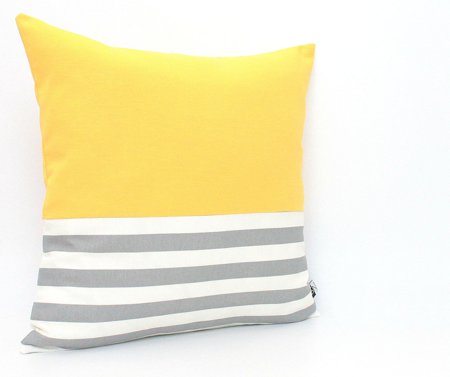 Yellow with Grey and White Stripes Colorblock Pillow Cover