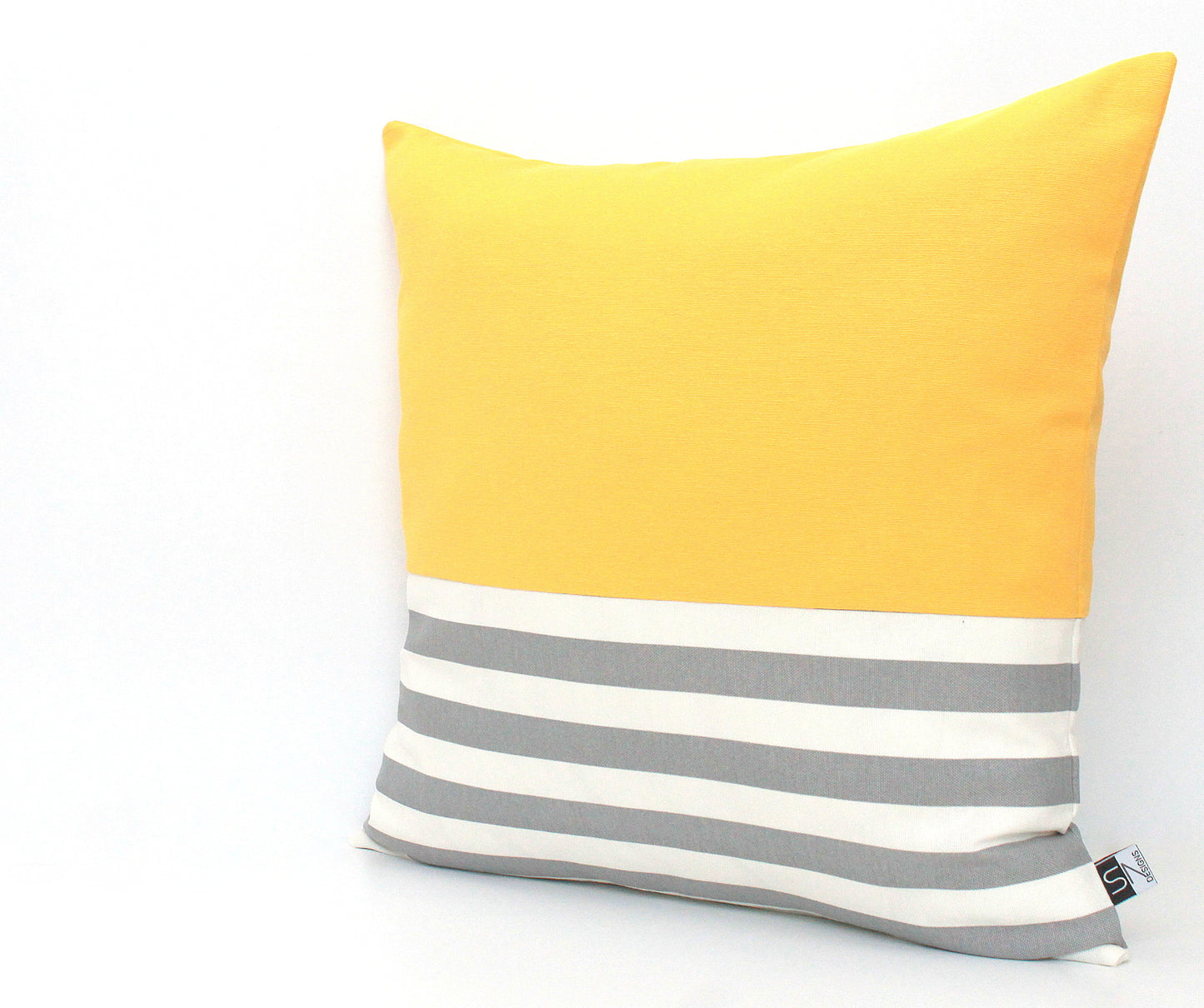 Yellow with Grey and White Stripes Colorblock Pillow Cover