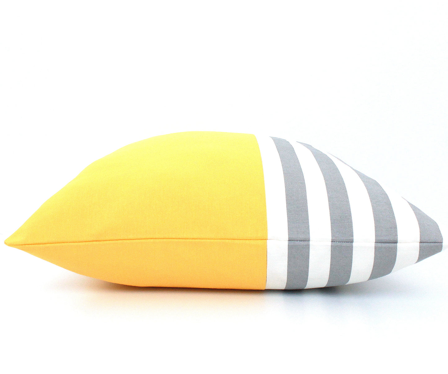 Yellow with Grey and White Stripes Colorblock Pillow Cover